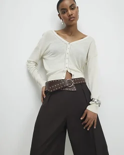 Cream V Neck Cardigan