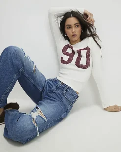 Cream Washed Number Fitted Top