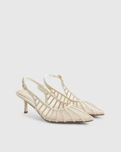 Cream Wide Fit Mesh Slingback Court Heels