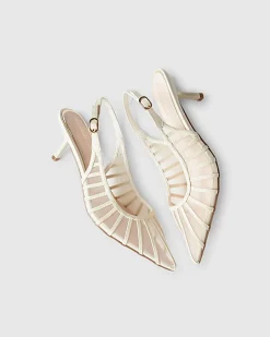 Cream Wide Fit Mesh Slingback Court Heels
