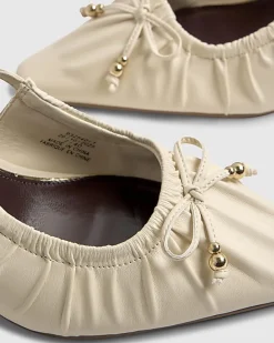 Cream Wide Fit Ruched Bow Court Heels