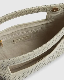 Cream Woven Leather Clutch Bag