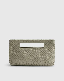 Cream Woven Leather Clutch Bag