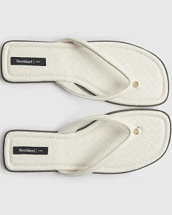 Cream Woven Toe Thong Flat Sandals