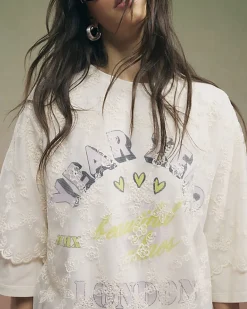 Cream Year Zero Lace Overlay T-Shirt