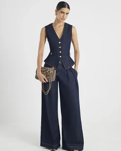 Denim Fitted Tab detail Waistcoat