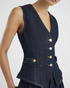 Denim Fitted Tab detail Waistcoat