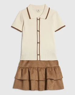Girls Beige Faux Suede Skirt Set