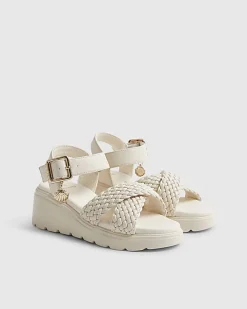 Girls Beige Plaited Wedge Sandals