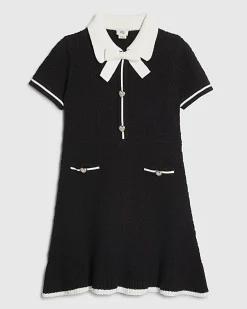 Girls Black Boucle Bow Dress