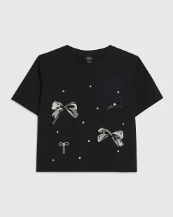 Girls Black Bow Charm T-Shirt
