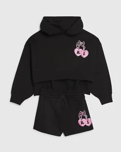 Girls Black Cherry Hoodie And Shorts Set