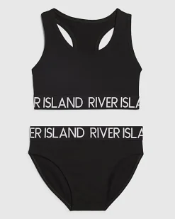Girls Black Crop Top And Brief Set