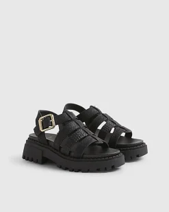 Girls Black Gladiator Caged Sandals