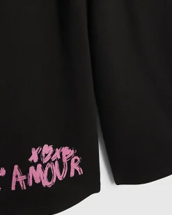 Girls Black Graffiti Wide Leg Trousers Set