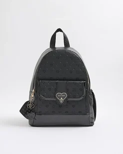 Girls Black Heart Lock Pocket Backpack