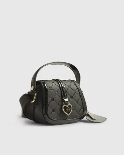 Girls Black Heart Monogram Cross Body Bag