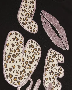 Girls Black Leopard Love Club Boxy Top Set