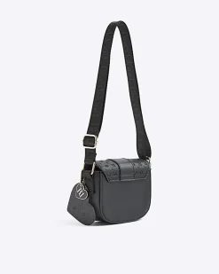 Girls Black Monogram Heartlock Cross Body Bag
