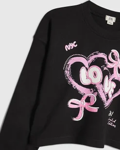 Girls Black Neon Love Graphic Sweatshirt