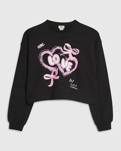 Girls Black Neon Love Graphic Sweatshirt