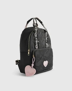 Girls Black Nylon Script Backpack