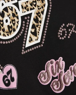 Girls Black Patchwork Six Seven Crop T-Shirt