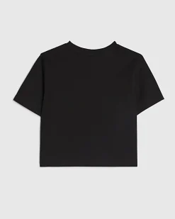 Girls Black Patchwork Six Seven Crop T-Shirt