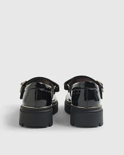 Girls Black Patent Chunky Mary Jane Shoes