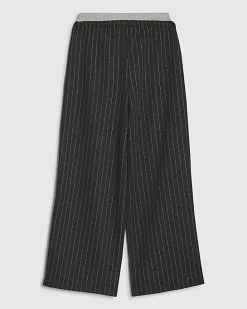 Girls Black Pinstripe Wide Leg Trousers