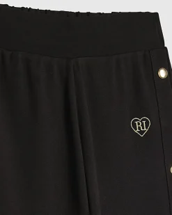 Girls Black Popper Detail Wide Leg Trousers
