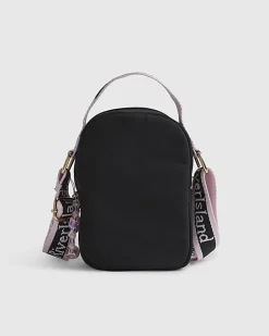 Girls Black Quilted Heart Cross Body Bag