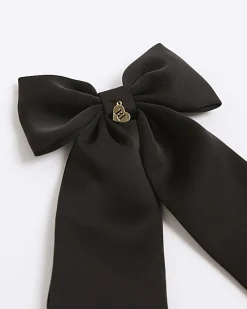 Girls Black RI Charm Bow Hair Clip