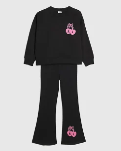 Girls Black RI Cherry Bow Sweatshirt Set
