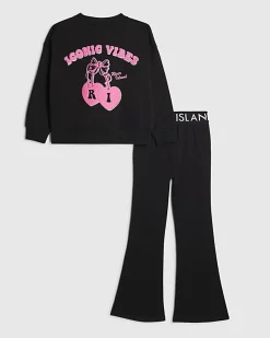Girls Black RI Cherry Bow Sweatshirt Set