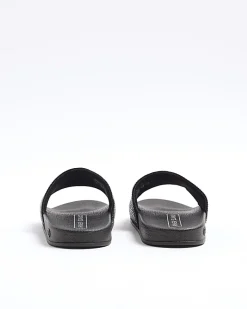 Girls black RI diamante sliders