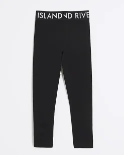 Girls Black RI Waistband Leggings