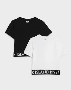 Girls Black RI Waistband Pack Of 2 T-Shirts