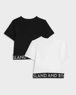 Girls Black RI Waistband Pack Of 2 T-Shirts