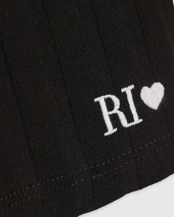 Girls Black Ribbed Contrast Stitch Tank Top