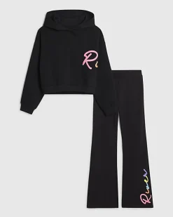 Girls Black River Hoodie And Trousers Set