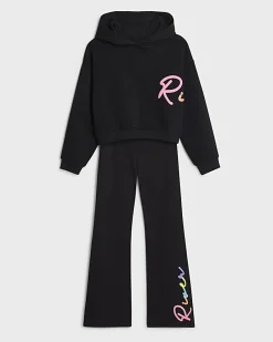 Girls Black River Hoodie And Trousers Set