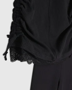 Girls Black Ruched Ribbed Leggings Set