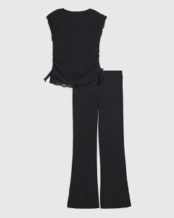 Girls Black Ruched Ribbed Leggings Set
