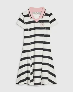 Girls Black Stripe Polo Dress