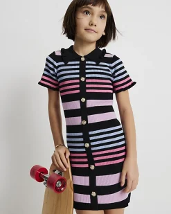 Girls Black Stripe Polo Dress