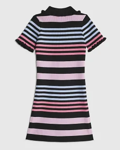 Girls Black Stripe Polo Dress