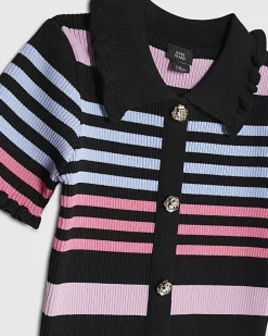 Girls Black Stripe Polo Dress