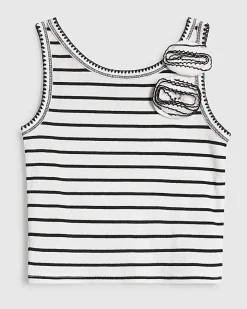 Girls Black Stripe Rosette Tank Top