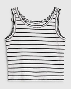 Girls Black Stripe Rosette Tank Top